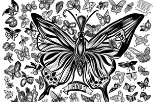 a single butterfly with the phrases the wrld is yours and 999 under it tattoo idea