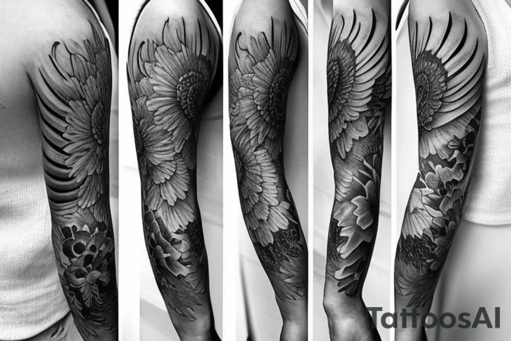 Full sleeve, gates of heaven, doves, clouds, lots of detailed shading tattoo idea