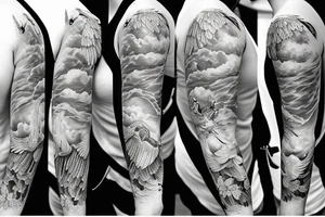 Full sleeve, gates of heaven, doves, clouds, lots of detailed shading tattoo idea