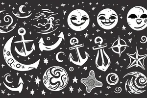 An Anchor, the sun, the moon, the stars, the sea, the wind, the waves tattoo idea