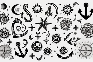 An Anchor, the sun, the moon, the stars, the sea, the wind, the waves tattoo idea