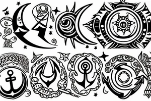 An Anchor, the sun, the moon, the stars, the sea, the wind, the waves tattoo idea