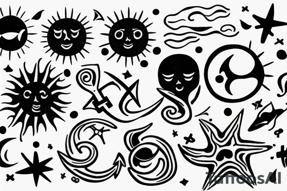 An anchor, the sun, the moon, the stars, the sea, the wind ,the waves tattoo idea