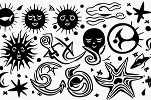 An anchor, the sun, the moon, the stars, the sea, the wind ,the waves tattoo idea