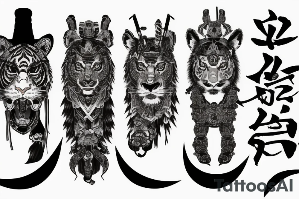 Samurai and tiger with moon back ground tattoo idea