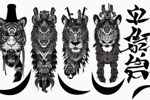Samurai and tiger with moon back ground tattoo idea
