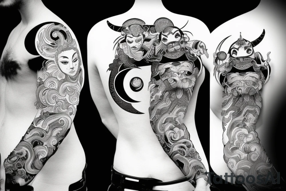 Samurai and tiger with moon back ground tattoo idea