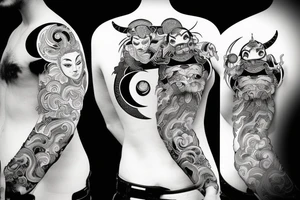 Samurai and tiger with moon back ground tattoo idea
