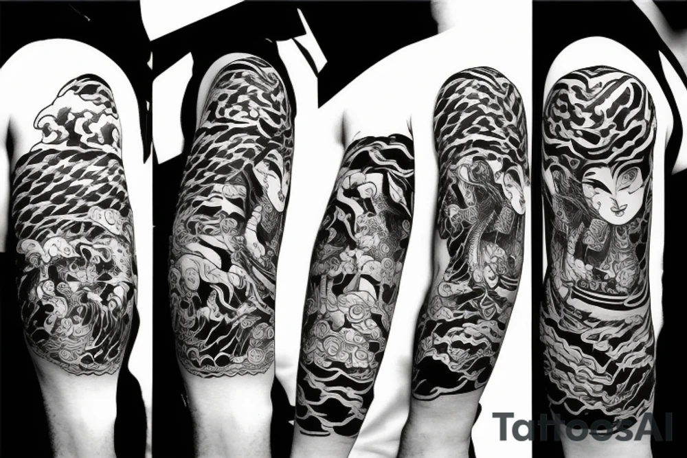 Samurai and a tiger at night tattoo idea