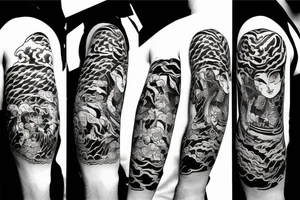 Samurai and a tiger at night tattoo idea