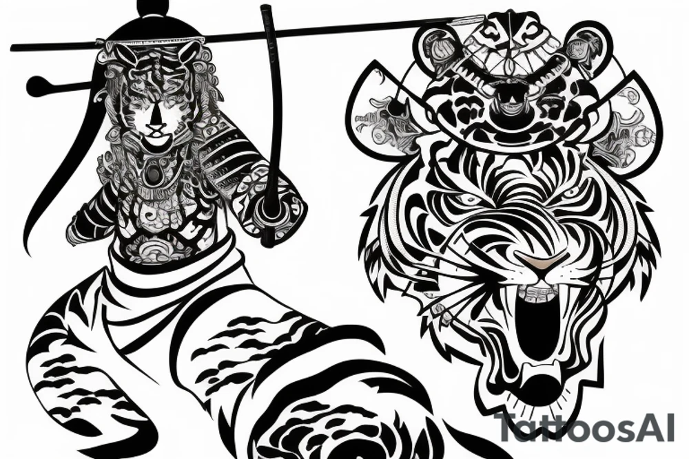 Samurai and a tiger at night tattoo idea