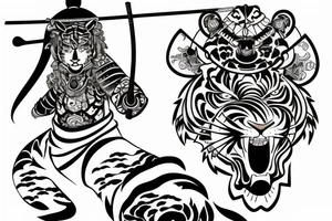 Samurai and a tiger at night tattoo idea