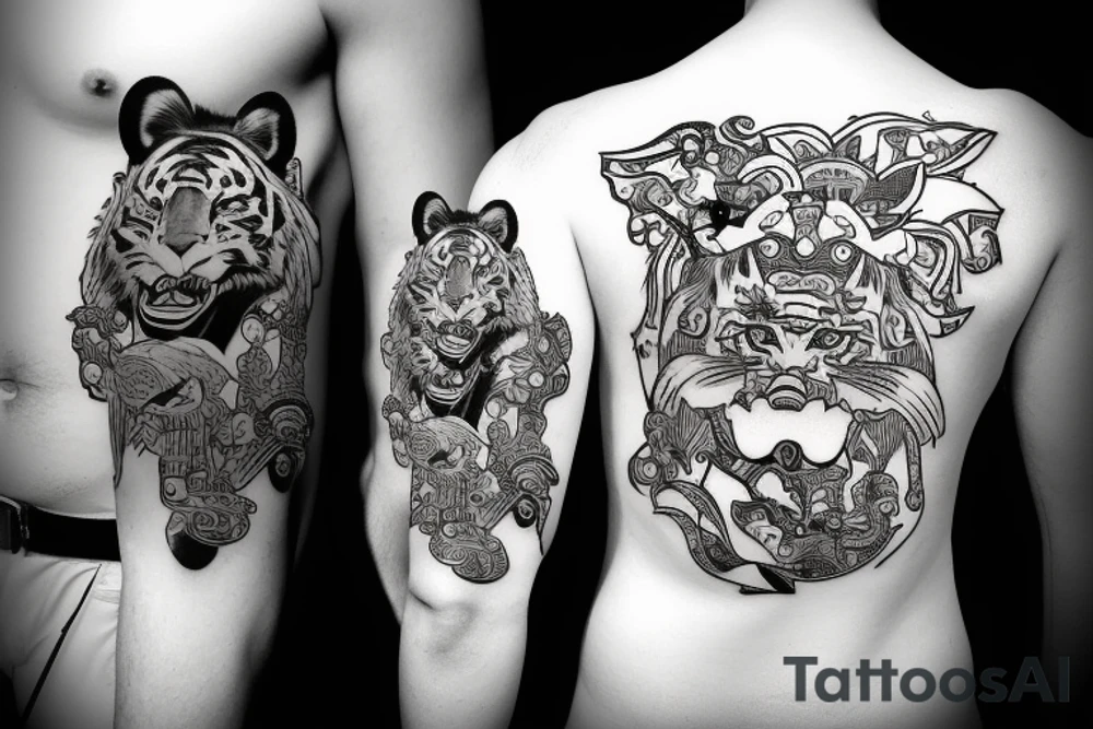Samurai with a tiger at night tattoo idea