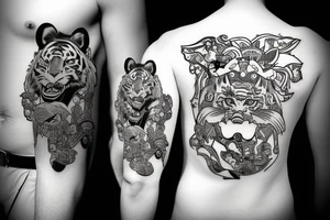 Samurai with a tiger at night tattoo idea