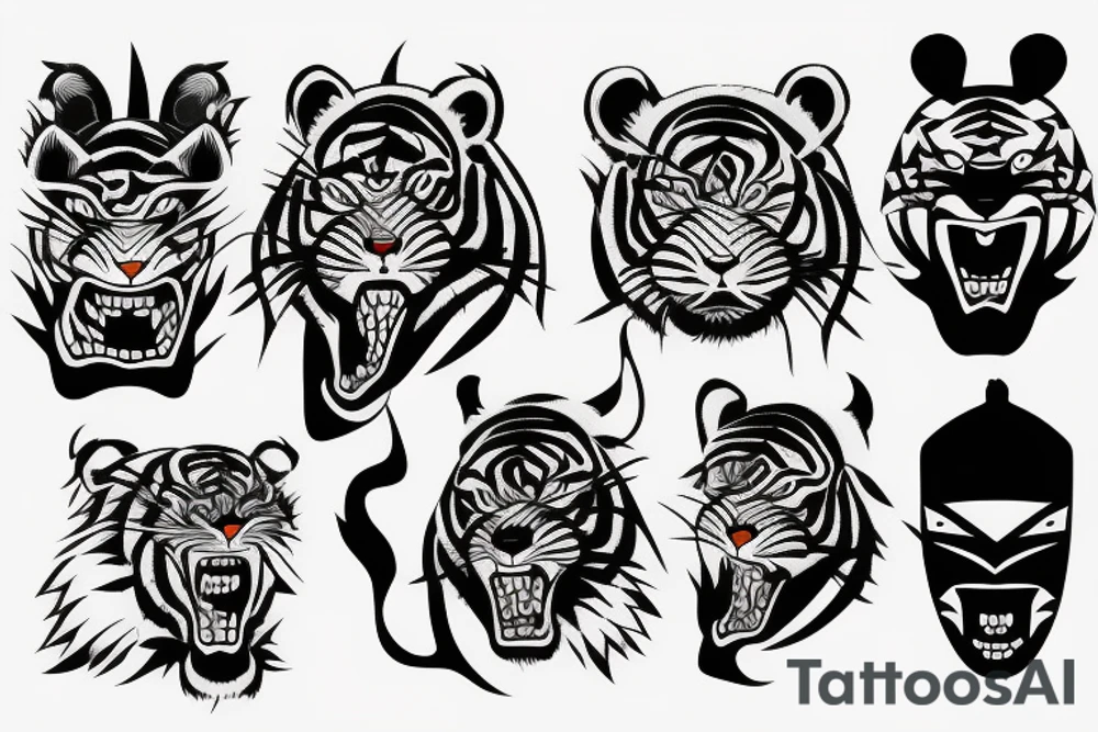 Samurai with a tiger at night tattoo idea
