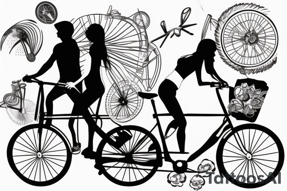 Couple riding bicycles on beach tattoo idea