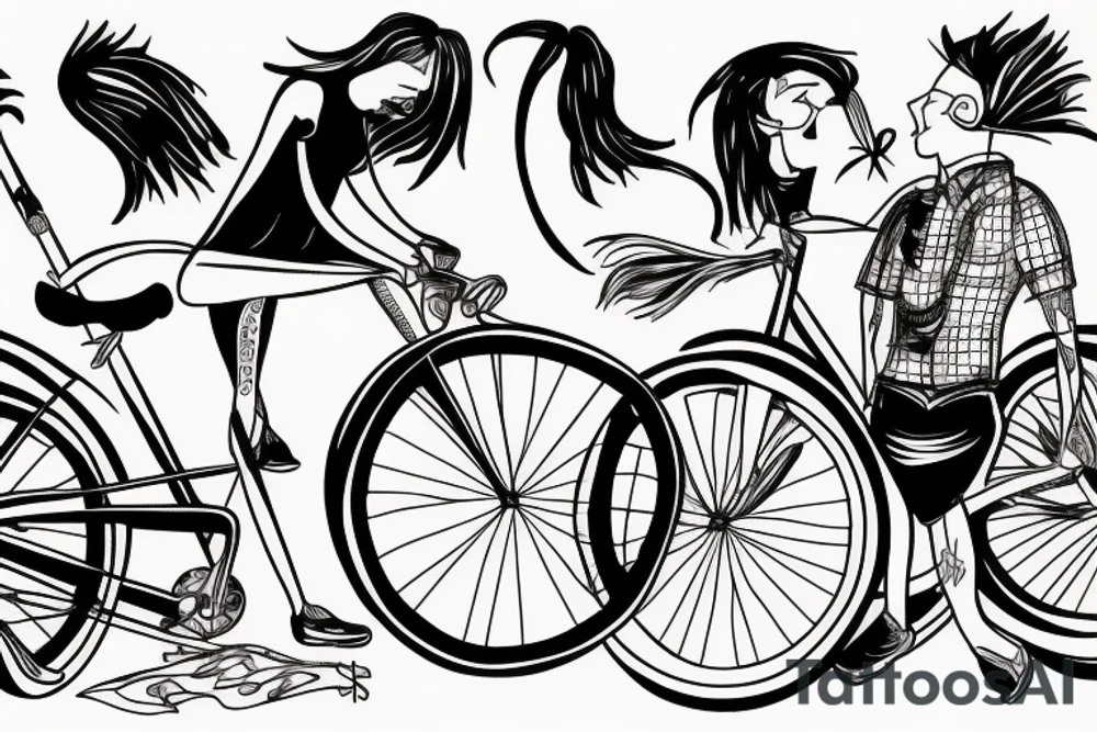 Couple riding bicycles tattoo idea