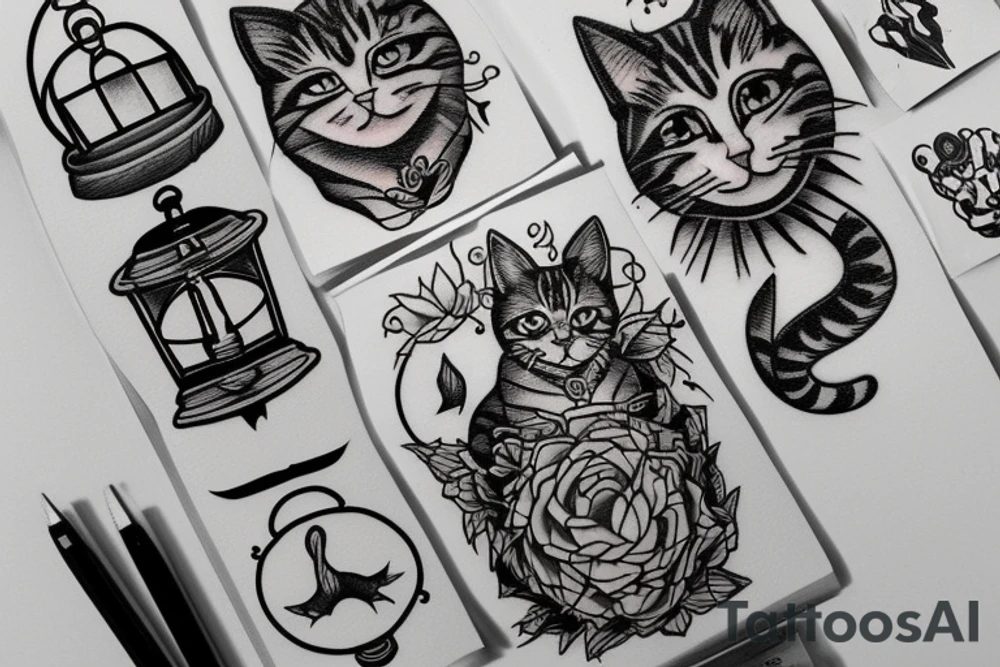 Cat with lantern on its tail tattoo idea