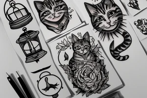 Cat with lantern on its tail tattoo idea