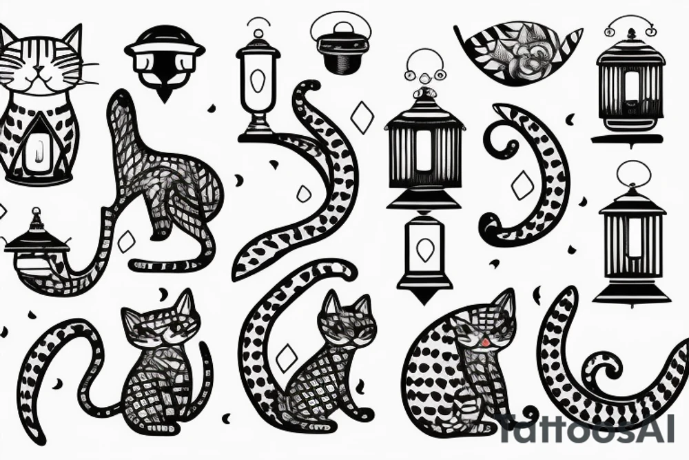 Cat with lantern on its tail tattoo idea