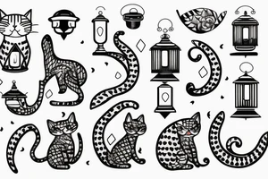 Cat with lantern on its tail tattoo idea