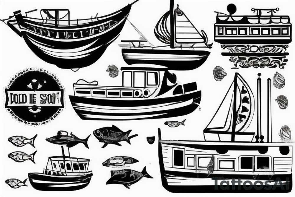 old boat in the sea tattoo idea
