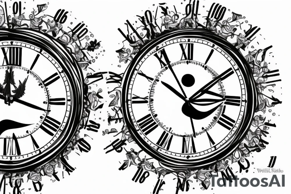 2 clocks 10:18 and 10:02
roman numerals dated 4/10/18 and 01/06/23
Two white doves tattoo idea