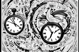 2 clocks 10:18 and 10:02
roman numerals dated 4/10/18 and 01/06/23
Two white doves tattoo idea