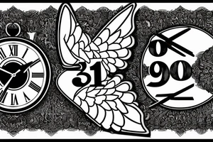 2 clocks 10:18 and 10:02
roman numerals dated 4/10/18 and 01/06/23
Two white doves tattoo idea