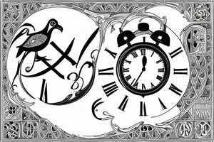 2 clocks 10:18 and 10:02
roman numerals dated 4/10/18 and 01/06/23
Two white doves tattoo idea