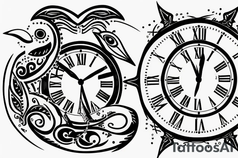 2 clocks 10:18 and 10:02
roman numerals dated 4/10/18 and 01/06/23
Two white doves tattoo idea