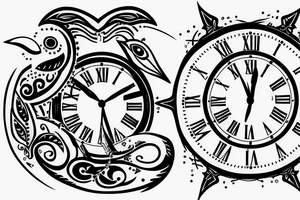 2 clocks 10:18 and 10:02
roman numerals dated 4/10/18 and 01/06/23
Two white doves tattoo idea