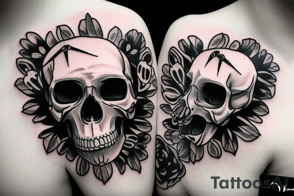 Crying skull with a barbed wire halo tattoo idea
