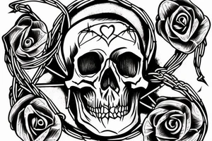 Skull with a halo made of barbed wire tattoo idea