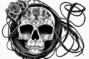 Skull with a halo made of barbed wire tattoo idea