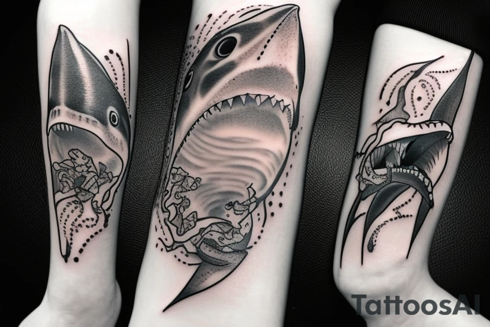 Great white shark and ghosts tattoo idea