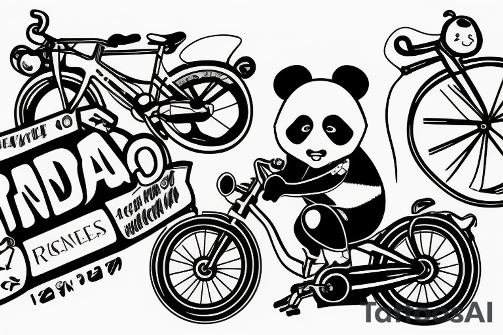 Panda, racing a bicycle tattoo idea