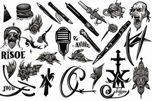Religion, pen, voice and weapon tattoo idea