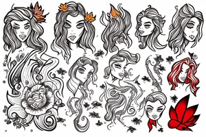 Flame princess with a flaming flower tattoo idea