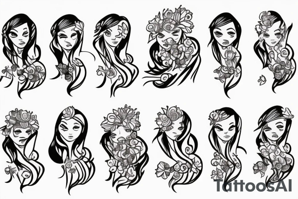 Flame princess with a flaming flower tattoo idea