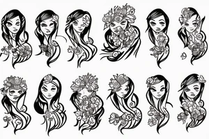 Flame princess with a flaming flower tattoo idea