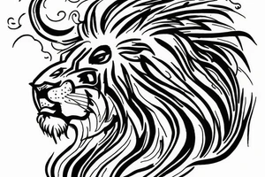 Lion head with clouds parting around with bible scrolls tattoo idea