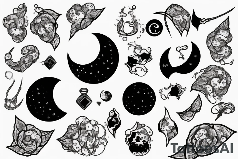 Moon with cancer and vagvisir tattoo idea