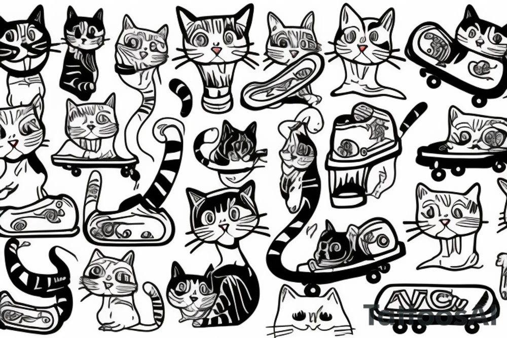 A cat on a skateborad tattoo idea