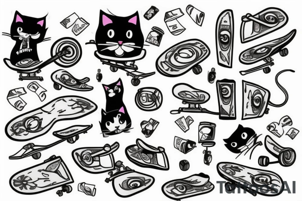 A cat on a skateboard tattoo idea
