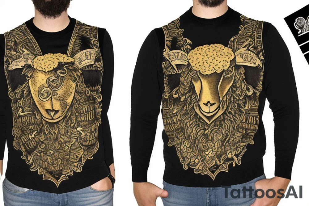 Black sheep wearing a golden fleece sweater vest tattoo idea