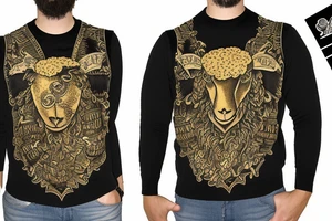 Black sheep wearing a golden fleece sweater vest tattoo idea