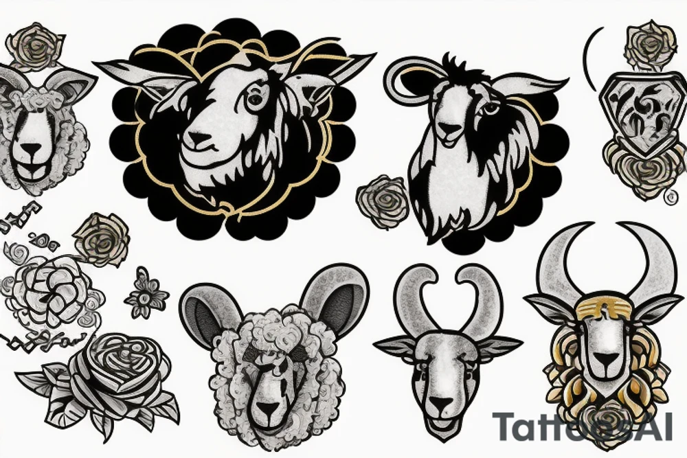 Full body black sheep wearing a golden fleece sweater vest tattoo idea