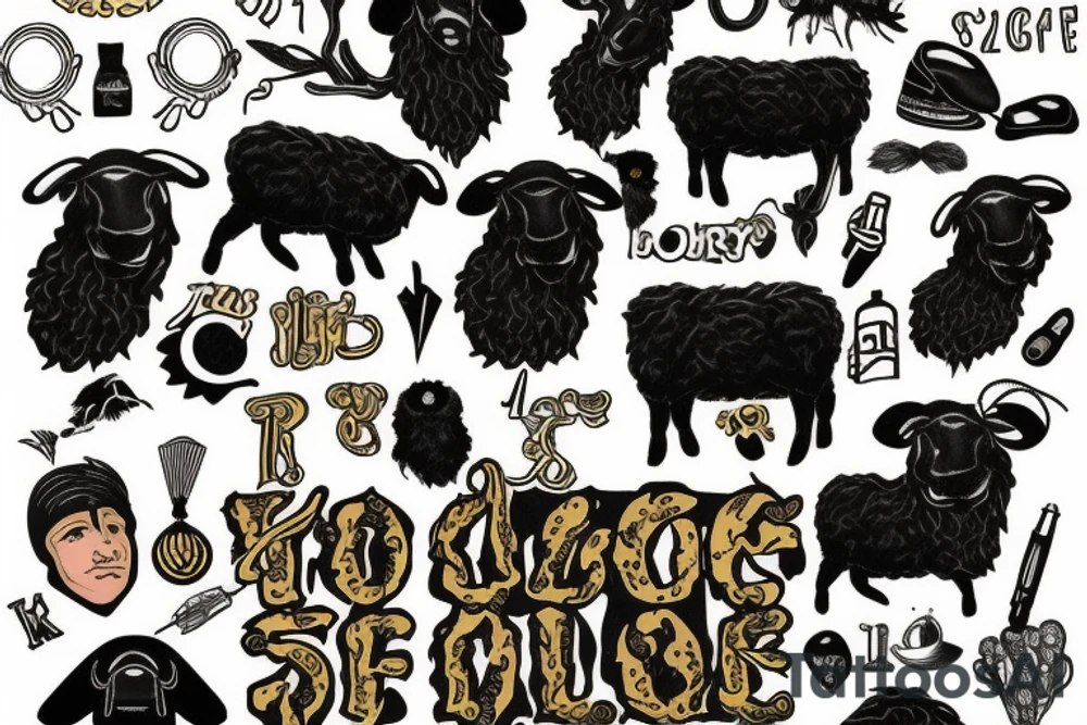 Full body black sheep wearing a golden fleece sweater vest tattoo idea