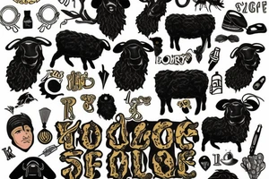 Full body black sheep wearing a golden fleece sweater vest tattoo idea
